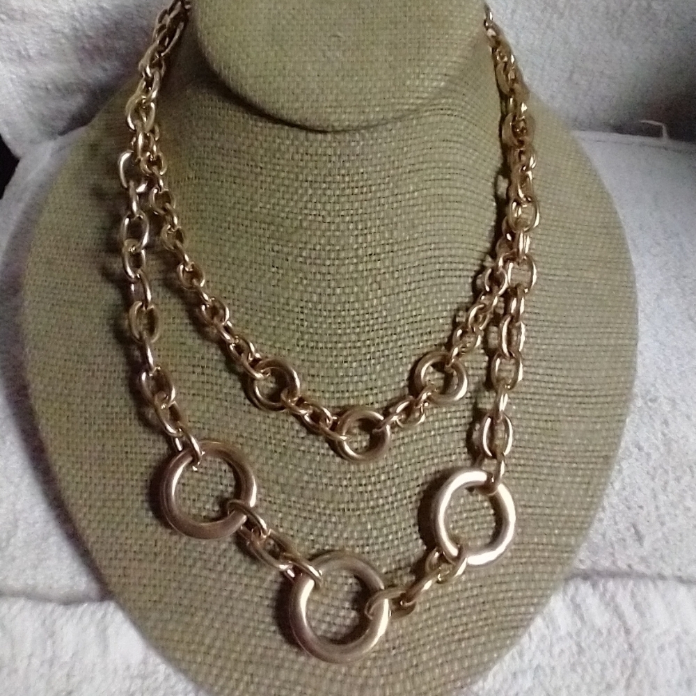 P&y goldtone circles double layer chain necklace